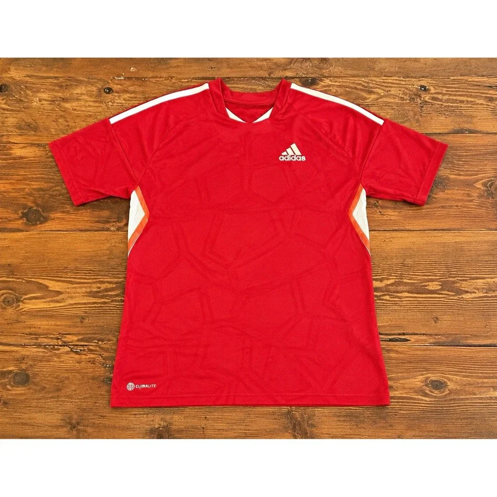 adidas Climalite Men's Soccer Jersey T-Shirt V-Neck Breathable Poly M Red